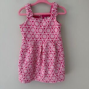 Janie and Jack Toddler Girls Pink White Medallion Bow Strap Dress 2T